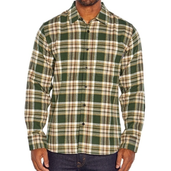 Eddie Bauer Bayleaf Green Plaid Brushed Cotton Flannel Twill Shirt - Picture 1 of 5